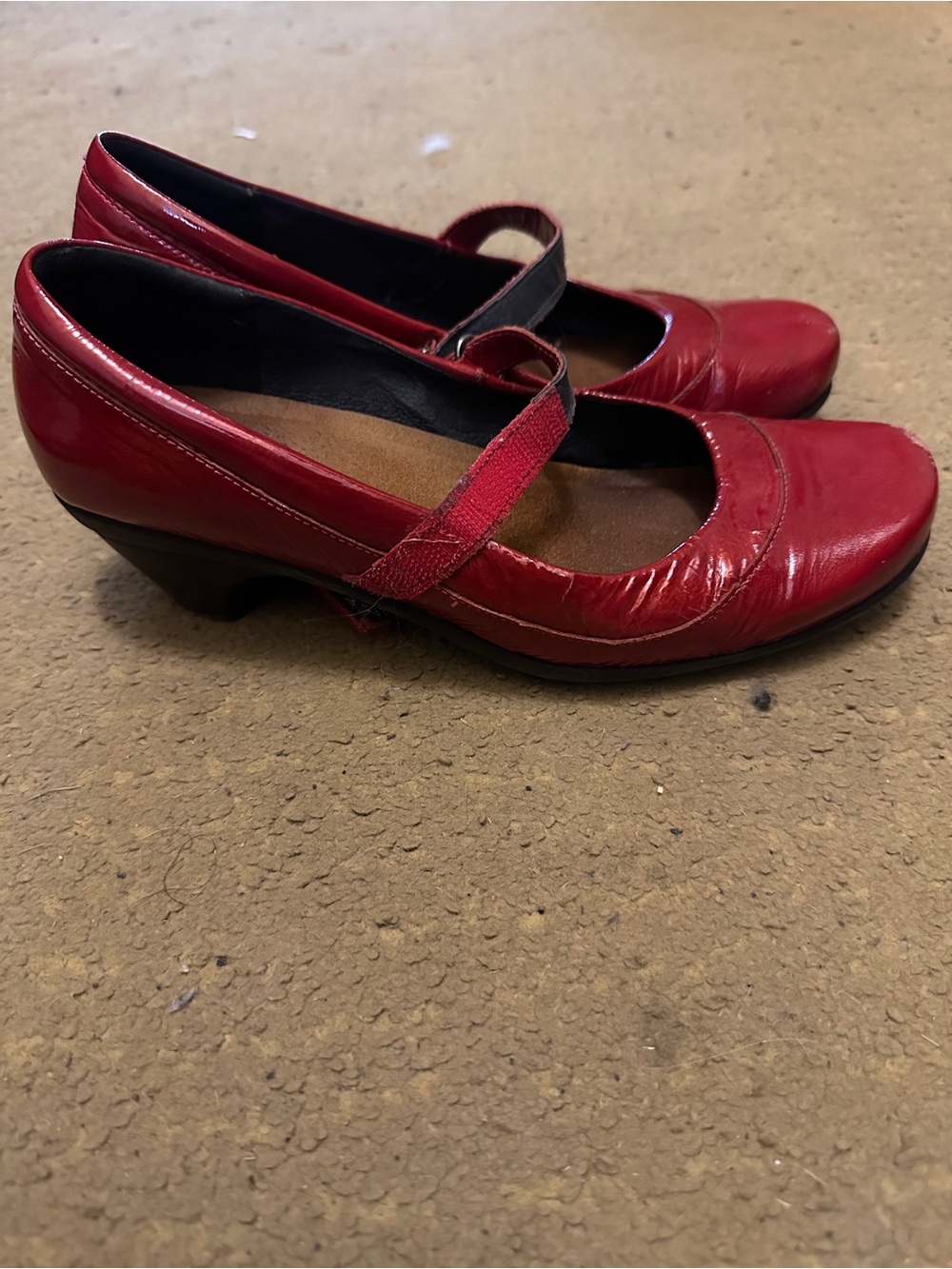 Naot Patent Red Mary Jane Heels with Strap